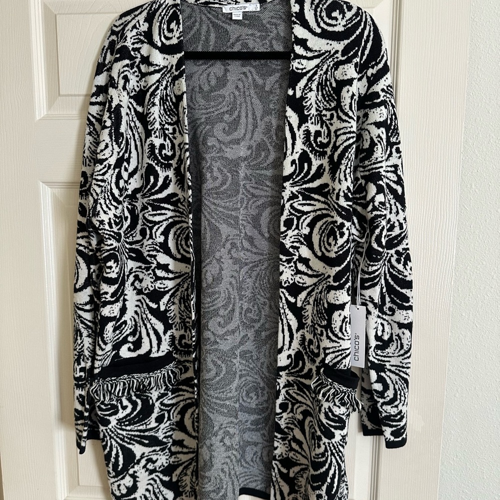 Chico's Elegant Black and White Cardigan